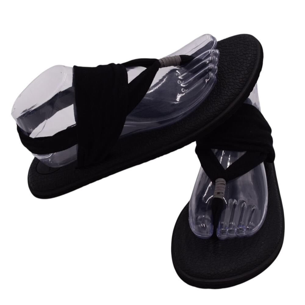 SANUK Sling Thong Fabric Yoga Sandals -- Black -- Womens 10